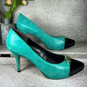 White House Black Market WHBM Turquoise Teal Heels Pumps Shoes Size 8